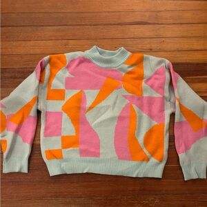 THML Pink and Orange Geometric Sweater